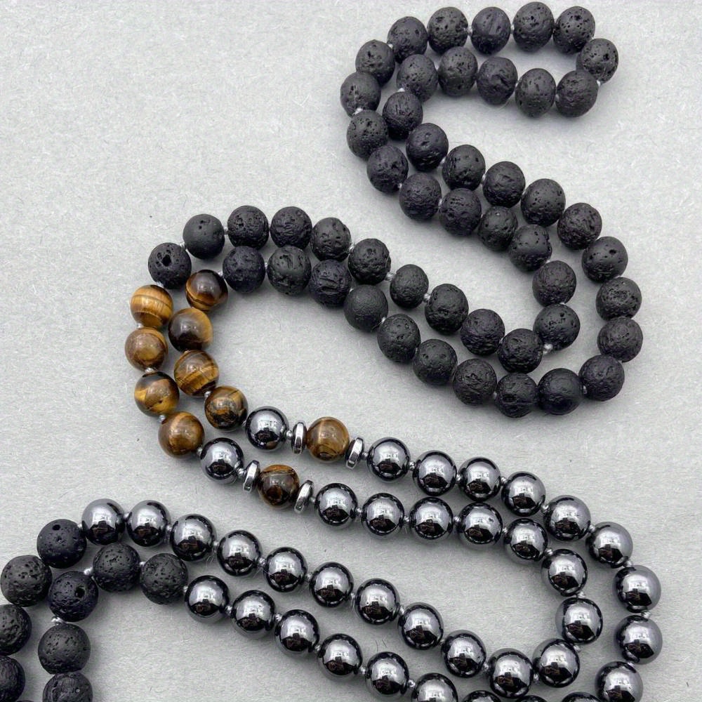 Beautiful Ethnic-style Natural Stone Knotted Necklace, Handmade